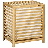 HOMCOM Wäschekorb Wäschetruhe 55L Wäschebox, Wäschesammler mit Deckel, Entnehmbarem Wäschesack, für Schlafzimmer, Bad, Bambus, 50 x 36 x 60 cm, Natur