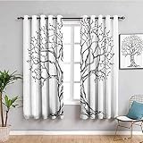 SPADEACES Gardinen Kinderzimmer Vorhänge Blickdicht, Ösenschal 2Er Set 3D Schwarzer Abstrakter Baum Druckmuster Vorhang Wärmeisolierend, Verdunkelungsvorhang Für Wohnzimmer Schlafzimmer 150X166Cm