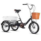 LANGTAOSHA Erwachsener Dreirad, 20 -Zoll -Trike -Fahrrad Für Erwachsene Mit Einem Korb, Kann EIN Dreirad Für Weibliche Ältere Outdoor -Sporteinkäufe Falten,Schwarz
