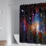 Duschvorhang Stoff, Duschvorhang Überlänge Blau Rot Lila Polyester Galaxie Planet Badezimmer Duschvorhang 165X200cm