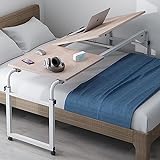 Laptoptisch Höhenverstellbar Schreibtisch Holz mit 4 Drehbarer Rollen Beistelltisch Mobiler Tisch Beistelltisch Krankentisch Pflegebett für Bett Sofa Schlafzimmer Wohn(Size:1.2*0.4M,Color:Helles Holz)