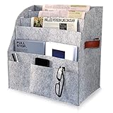 AEESRRU Zeitschriftensammler, Foldable Storage Rack for Holding Large Felt Newspaper Baskets, Magazine Collectors,Detachable 4-Layer partition,External 3 small Pockets, Glasses and Phone storagespace