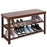 SMIBUY Schuhbank, Schuhregal aus Bambus, 3 Etagen, Schuh-Organizer, Aufbewahrungsregal für Eingang, Flur, Bad, Wohnzimmer, Diele (Walnuss)