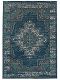 RugVista, Vintage Vega, Teppich, Kurzflor Teppich, 140 x 200 cm, Rechteckiger, Modern, Oeko-Tex Standard 100, Polypropylene, Flur, Schlafzimmer, Küche, Wohnzimmer, Petrol/Türkis, Dunkelblau