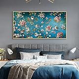 Yayun Art Chinesischer Stil, großformatiger Druck, Blumen und Vögel, Leinwandgemälde, klassische Wandkunst, Leinwandbild, Wohnzimmerdekoration, 80 x 180 cm/31 x 71 Zoll, mit goldenem Rahmen