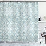 ABAKUHAUS Türkis Duschvorhang, Medieval Symbole, Bakterie Schimmel Resistent inkl. 12 Haken Waschbar Stielvoller Digitaldruck, 175 x 200 cm, Bluegrey Cream