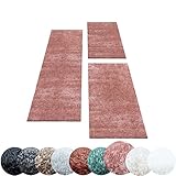HomebyHome Bettumrandung Schlafzimmer 3 teilig Hochflor Teppich Rosa - Waschbarer Teppich Extra Flauschig Bettvorleger Schlafzimmer Bettset:2 mal 60x110 + 1 mal 80x150