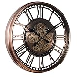 MINDONG HZH Wanduhr mit freiliegenden Zahnrädern, industrielle Steampunk-Vintage-Rustikale Metalluhr mit römischen Ziffern, batteriebetriebene Wanduhr für Wohnzimmer, Büro, Heimdekoration (rot)