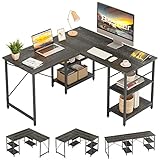 Bestier L-förmiger Schreibtisch mit Regalen Reversibel Eckschreibtisch 220CM Industrieller Langen Tisch Stabil Schreibtisch L Form Computer Workstation mit 3 Kabellöchern