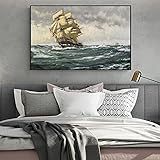 PHOLK Wanddeko Wand Bilder moderne Meereslandschaft Leinwand Bilder Gemälde Wandposter und Kunstdruckee Schiff segelt in der Welle Bilder Wohnzimmer Heimbüro Dekoration 20x30cm x1 Rahmenlos