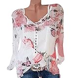 TWIFER 2022 Chiffon Sommer Shirt Damen beiläufige Blumen Druckknopf T Shirt Chiffon unregelmäßige Rand Spitzenbluse