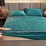 Soft Breathable Mattress,Ice Silk Latex Fitted Sheets,Non Slip Mattress Protection Cover Mat for Bedroom Apartment Hotel Mattress Toppe,Green,59inchx79inch(3pcs)