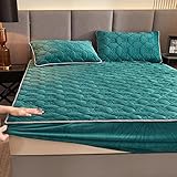 Soft Breathable Mattress,Ice Silk Latex Fitted Sheets,Non Slip Mattress Protection Cover Mat for Bedroom Apartment Hotel Mattress Toppe,Green,59inchx79inch(3pcs)