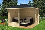 Alpholz 5-Eck Gartenlaube Maik-28 aus Massiv-Holz | Gartenhaus mit 28 mm Wandstärke | Garten Holzhaus inklusive Montagematerial | Geräteschuppen Größe: 300 x 300 cm | Spitzdach