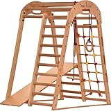 Kletterdreieck Indoor-Spielplatz aus Holz für Kinder - Kletternetz, schwedische Leiter, Ringe, Rutsche - Ideal für 1 bis 5 Jahre - Trägt