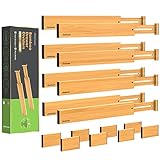 ANTOWIN Schubladentrenner Verstellbar Bambus (43-56 cm), Schubladen organizer, gefedert, Küche, Kommode, Badezimmer, Schlafzimmer, Babyschublade, Schreibtisch Ordnungssystem [16er-Set]
