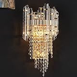 WAXRAX Modern Innen Wandlampe, Moderne Kristall-Wandleuchte Wohnzimmer-Hintergrund-Wanddekoration, Schlafzimmer-Nachttischlampe, Edelstahl-Wandleuchte in Gold-Finish, Schminkleuchten 17,7 Zoll
