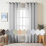 MIULEE 2er Set Voile Vorhang Sheer Leinenvorhang mit Ösen Transparent Leinen Optik Gardine Ösenschal Wohnzimmer Fensterschal Lichtdurchlässig Dekoschal Schlafzimmer 140x145cm (B x H) Hellgrau