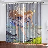 GSKOQD Vorhänge Blickdicht Gardinen Wohnzimmer Verdunkelungsvorhang Schlafzimmer Kinderzimmer Thermovorhang 3D Cartoon-Engel-Mädchen Muster Ösenschal 2Er Set Fensterdekoration 264X240Cm (B X H)