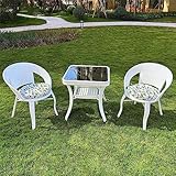 JHKZUDG 3-Teiliges Rattan-Essmöbel-Set,Rattan-Bistro-Set,Korbterrassenmöbel-Sets,Mit Einem Couchtisch Aus Glas Und 2 Stühlen,Für Garten, Hof, Balkon, Pool,Weiß