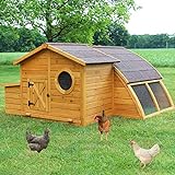 Design Hühnerstall mit Bullaugen - aus massivem Vollholz und stabilem Draht - Hühner-stall mit Nistkasten