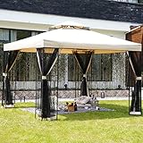 Grand patio Pavillon, Gartenpavillon mit Moskitonetz, Premium Material, 200g/m² Dachplane, Gartenzelt für BBQ,Event, Party, Schnelle Montage, UV-Schutz 50+ (3×3m, Creme)