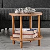 sugodesign Zweistöckiger Sofatisch aus Holz, Beistelltisch, Kleiner runder Couchtisch, eleganter 2-stöckiger Ecktisch, Bücherregal, Blumenregal, Dekoregal, Küchenregal, Büroregal, Wohnzimmerregal
