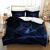 YINGYINGGUAI Bettwäsche 220x240 Blau Eule Bettwäsche Sets Doppelt Bettbezug 220x240 cm Bettwäsche-Sets 3Teilig mit Reißverschluss Mikrofaser Atmungsaktive 2 Kopfkissenbezug 80x80 cm