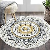 Pauwer Weicher Boho Teppich Rund 120 cm Waschbar rutschfest Wohnzimmerteppich Shaggy Flauschiger Kleiner Bettvorleger Bodenteppich für Wohnzimmer, Schlafzimmer, Gelb