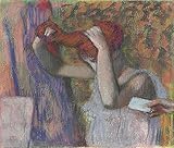 Leinwanddruck Und Poster Wand-Kunst Bild Reproduktion Frau frisiert ihr Haar der Brief von Edgar Degas für Wohnkultur 60x90cm