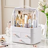 RMAN® Make Up Organizer Kosmetik Aufbewahrung Schublade Staubdicht Beauty Organizer Aufbewahrungsbox mit Deckel Tragegriff 180°Drehbar Schmink Kosmetikbox für Dresser Bad Schlafzimmer Geschenk