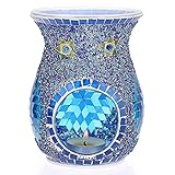 BSTKEY Mosaik Glas Ätherisches Öl Brenner Wachs Schmelzbrenner, Blauer Duft Öl Warmer Teelicht Kerzenhalter Brenner Home Decor Räucherstäbchen Aroma Diffusor Wachsbrenner