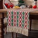 DUAE Table Cloth,Weihnachts-Tischläufer Rot-Grüne Zopf-Tischläufer Mit Quaste Für Geburtstagsbankette Dekorationen Zuhause Weihnachtsfeier Restaurants Tischläufer 33 X 120 cm (13 X 47 Zoll)