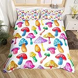 Erosebridal Hippie-Pilz-Bettwäsche-Set, King-Size-Bettbezug, Pilzpflanzen, Bett-Set, Regenbogenpilze, Bettbezug, atmungsaktiver Mikrofaser-Bettbezug mit Reißverschluss