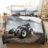 YINGYINGGUAI Bettwäsche 155x220 grau Traktor Bettwäsche-Sets Einzelbett Bettbezug 3teilig Weicher Bettwäsche Sets für Teenager Kinder mit Reißverschluss mit 2 Kopfkissenbezug 80x80 cm