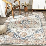 TOPICK Orange Teppich Floral Vintage Blumenteppich Kurzflor Läufer Orientalischer Küchenteppich Schlafzimmer Wohnzimmer Esszimmer Arbeitszimmer Büro Faltbar Flower Teppichläufer Anpassbar 120x180cm