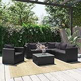 Homgoday Gartensofa 7-TLG. mit Auflagen Sitzgruppe Gartenset Sofagarnitur Gartenmöbel Rattansofa Lounge Ecksofa für Garten Balkon und Terrasse Poly Rattan Schwarz