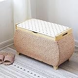 Seegras-Rassel-Aufbewahrungsbank, gewebte Korb-Aufbewahrungsbank, Fußhocker, rustikale Aufbewahrungsbox, Multifunktions-Aufbewahrungsmöbel (Color : Khaki-b, Size : 28x12x16inch)