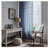 Homxi Küchengardine Transparent 2er Set 2 x 150W x 200H cm,Voile Vorhang Gardine Blau Vintage Geometrisch mit Quasten Vorhang Haken