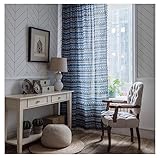 Homxi Küchengardine Transparent 2er Set 2 x 150W x 200H cm,Voile Vorhang Gardine Blau Vintage Geometrisch mit Quasten Vorhang Haken