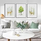 NETIVA Abstrakte Wandkunst Aquarell Wald Hirsch Leinwand Kunst Malerei Druck Poster Bild Wand Wohnzimmer Schlafzimmer Dekoration Wandbild-42X60Cmx3-Kein Rahmen
