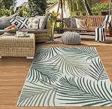 Teppich-Traum In- & Outdoor Teppich Sisal Optik Balkon Küche Wohnzimmer Terrasse Palmenzweige in grün auf sandfarbe Größe 160x220 cm