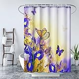 MUOOAY Duschvorhänge Blumen Duschvorhang Polyester Stoff Badvorhang, Wasserdicht Waschbar Badewanne Vorhang, Anti-schimmel Duschvorhänge mit 12 Haken für Badezimmer, Schnell Trocknend
