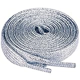 Olukssck 2 Paar Glitzer Schnürsenkel für Sportschuhe und Sneaker, Farbige Flache Schuhbänder 10mm breit, Silber, 120cm