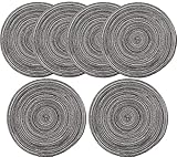 6 Stück Rund gewebte Tischsets, 38cm Platzset Rund Abwaschbar Platzdeckchen Baumwolle Tischsets Hitzebeständigem Tisch Tischsets für Party, Hochzeit, Küche, Restaurant (Grau)