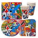 Rainbow Friends Partygeschirr, 41Pcs Kinder Geburtstag Party Supplies, Geburtstag Geschirr Kit, Kindergeburtstag Deko, Servietten, Tischtücher, Teller, Pappbecher, für Party Tischdeko Partyzubehör