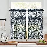 ALIGOGO Schwarze Spitzen-Küchenvorhänge, 91.4 cm Länge, elegante Gothic-Café-Vorhänge, dunkel, durchscheinend, kurze Etagenvorhänge für Küche, Halloween/Bauernhaus/Boho-Raumdekoration, 2 Paneele