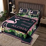 Rosa Flamingo Tagesdecke S Größe Tropische Palmenblätter Blumen Bettwäsche Set,Wilde Tiere Botanische Tröster Set Kinder Mädchen Jungen Teens Lustige Zitate Coverlet Quilt,1 Kissenbezug