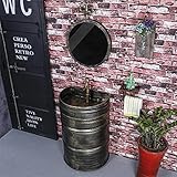 waschbecken gaste wc ，Mit Spiegel und Warm- und Kaltwasserhahn Standwaschbecken Industriestil Einlochwaschtischplatte fuir aufsatzwaschbecken 90 * 58 * 45CM(Color:Bronze-)