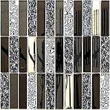 Mosaik Fliese silber grau schwarz Rechteck Glasmosaik Stein für WAND BAD WC DUSCHE KÜCHE FLIESENSPIEGEL THEKENVERKLEIDUNG BADEWANNENVERKLEIDUNG Mosaikmatte Mosaikplatte